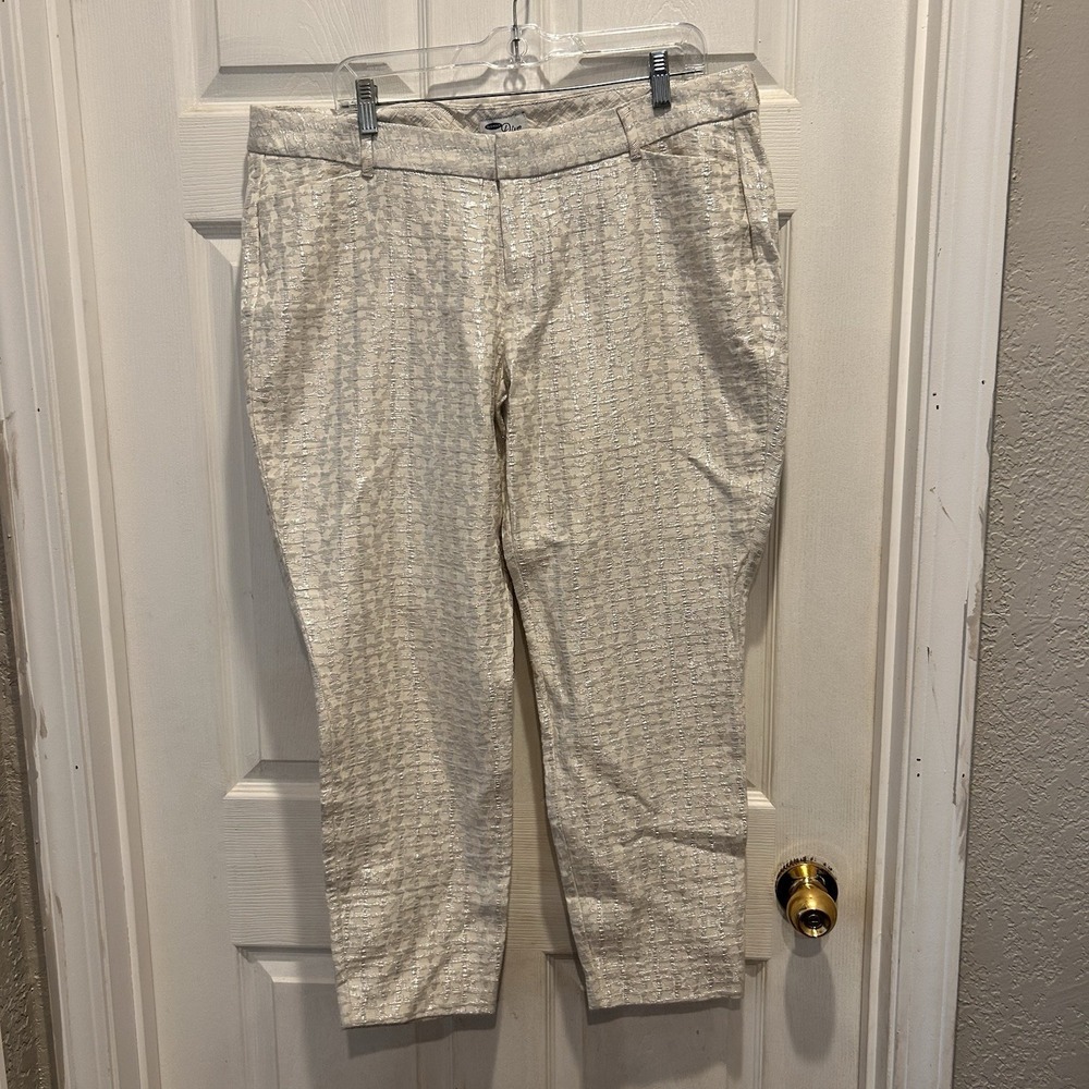 Old Navy The Diva Silver Metallic Jacquard‎ Skinny Ankle Pants Womens 14 Holiday